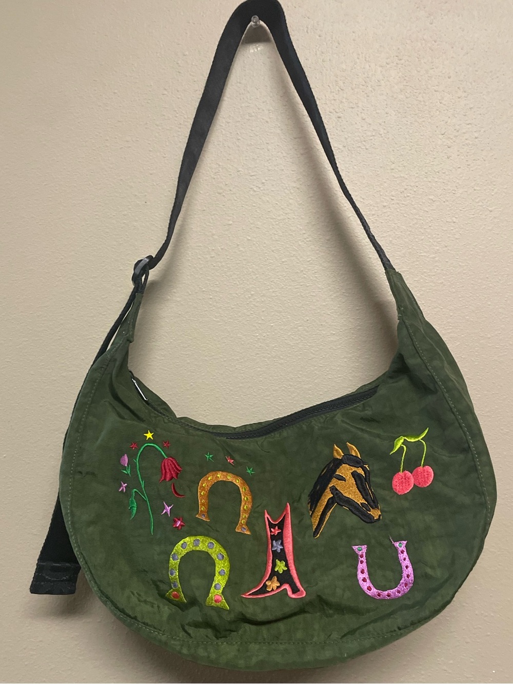 BAGGU x Jessica Williams Olive Green Medium Crescent Western Horse Embroidered